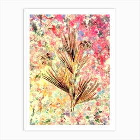 Impressionist Blue Stars Botanical Painting in Blush Pink and Gold n.0011 Art Print
