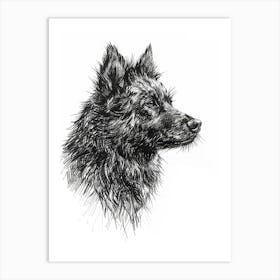 Black Long Haired Dog Line Sketch 2 Art Print
