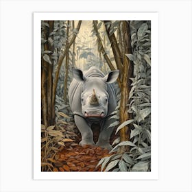 Rhino In The Trees Realistic Illustration 4 Art Print