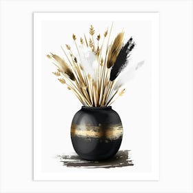 Black And Gold Vase With Flowers Art Print