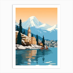 Retro Winter Illustration Lake Como Italy 3 Art Print