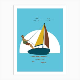 Man Sailing A Sailboat Art Print