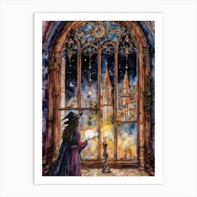 Twas a Magical Night ~ Witchy Witches Pagan Spooky Fairytale Watercolour  Art Print