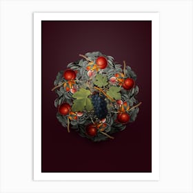 Vintage San Columbano Grapes Fruit Wreath on Wine Red n.0190 Art Print