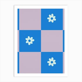 Modern Purple Grid With Daisies Blue And Violet Art Print