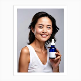 Asian Woman Holding A Bottle Art Print