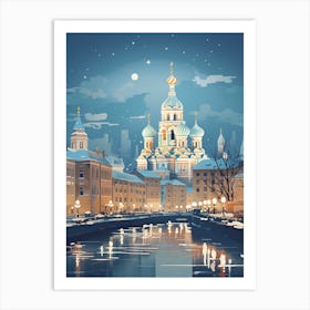 Winter Travel Night Illustration St Petersburg Russia 2 Art Print