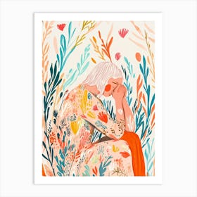 Depression - Illustration Of A Woman With Flowers 1 Art Print