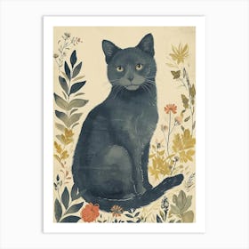Russian Blue Cat Japanese Illustration 1 Art Print