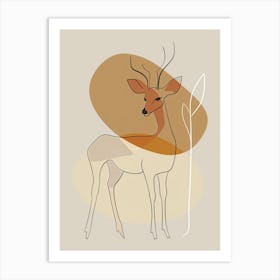 Deer - Boho, Line Art 6 Art Print