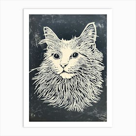 Selkirk Rex Cat Linocut Blockprint 3 Art Print