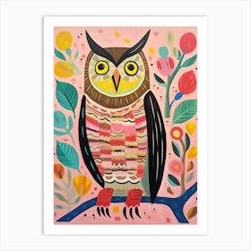 Pink Scandi Great Horned Owl 1 Art Print
