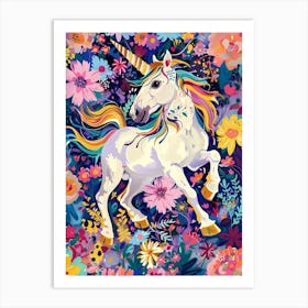 Floral Unicorn Galloping Fauvism Inspired 1 Art Print