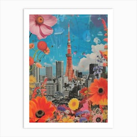 Tokyo   Floral Retro Collage Style 4 Art Print