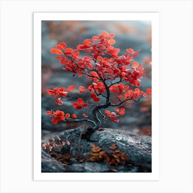 Red Tree On A Rock Art Print