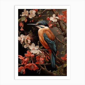 Dark And Moody Botanical Kingfisher 2 Art Print