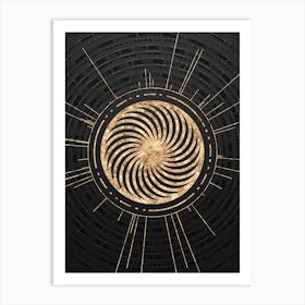 Geometric Glyph Symbol in Gold with Radial Array Lines on Dark Gray n.0100 Art Print