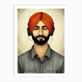 Sikh man headphones 2 Art Print