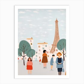 In Paris With The Eiffel Tower Scene, Tiny People And Illustration 1 Art Print