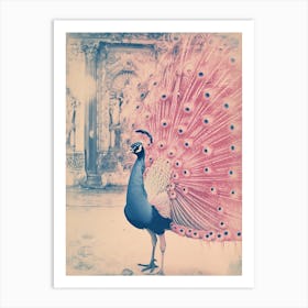 Peacock In A Palace Cyanotype Inspired 3 Art Print