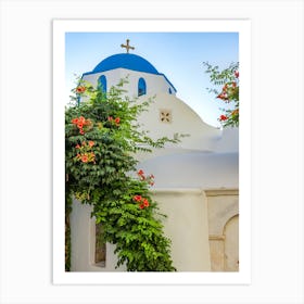 Blue Domed Church In Paros Art Print