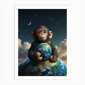 Chimpanzee On The Earth Art Print