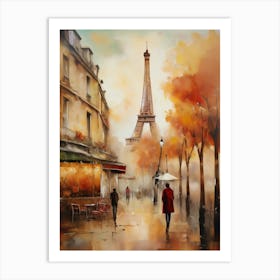 Paris city countryside, cafes, people, trees, old autumn oil paints. Faded colours.12 Art Print