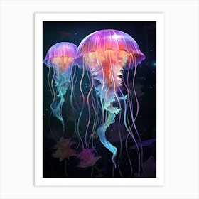 Turritopsis Dohrnii Importal Jellyfish Neon Illustration 6 Art Print