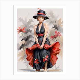 Woman In A Black Dress 1 Art Print