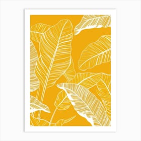 Banana Leaves On Yellow Background Art Print