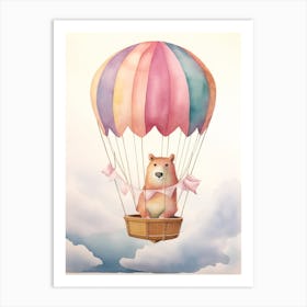 Baby Capybara 2 In A Hot Air Balloon Art Print