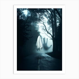 Ghost Halloween In The Dark Road Art Print