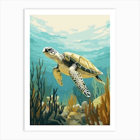 Modern Illustration Of Sea Turtle In Ocean Swimming 3 Art Print