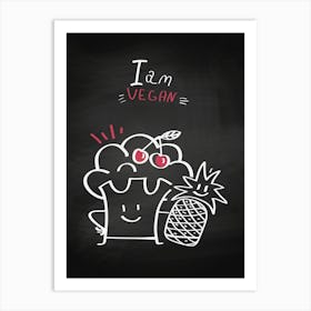 Vegan Cupcake On A Blackboard - kitchen art, kitchen poster Art Print