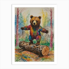 Bear On Log Art Print