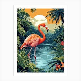 Greater Flamingo Rio Lagartos Yucatan Mexico Tropical Illustration 4 Art Print