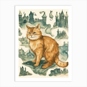 Ginger Cat & Medieval Castles 3 Art Print
