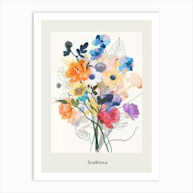 Scabiosa Collage Flower Bouquet Poster Art Print