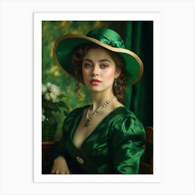 Victorian Woman In Green Dress Affiche