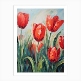 Red Tulip Floral Oil Painting Valentine Art Print