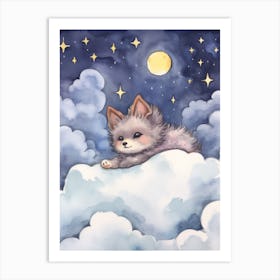 Baby Gray Fox Sleeping In The Clouds Art Print