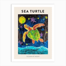 Sea Turtle At Night Crayon Poster 2 Art Print