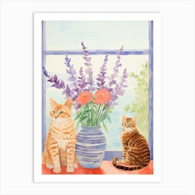 Cat With Lavender Flowers Watercolor Mothers Day Valentines 1 Art Print