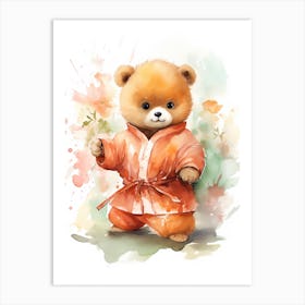 Martial Arts Teddy Bear Painting Watercolour 3 Art Print