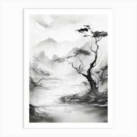 Ethereal Landscape Abstract Black And White 8 Art Print