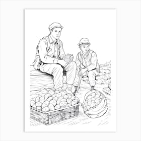 Line Art Inspired By The Potato Eaters 7 Art Print
