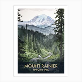 Mount Rainier National Park Watercolour Vintage Travel Poster 2 Art Print