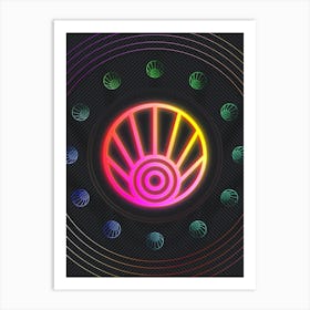 Neon Geometric Glyph in Pink and Yellow Circle Array on Black n.0125 Art Print
