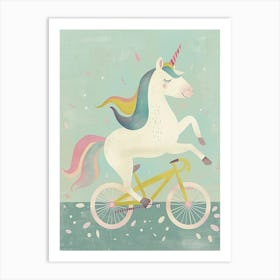 Pastel Storybook Style Unicorn On A Bike 1 Art Print