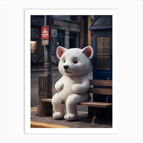 Polar Bear Sitting On A Bench Art Print